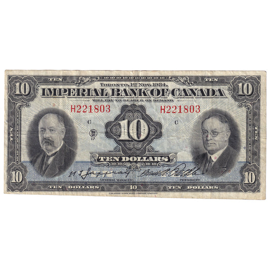 375-22-08 1934 Imperial Bank of Canada $10 Jaffray-Rolph, VF