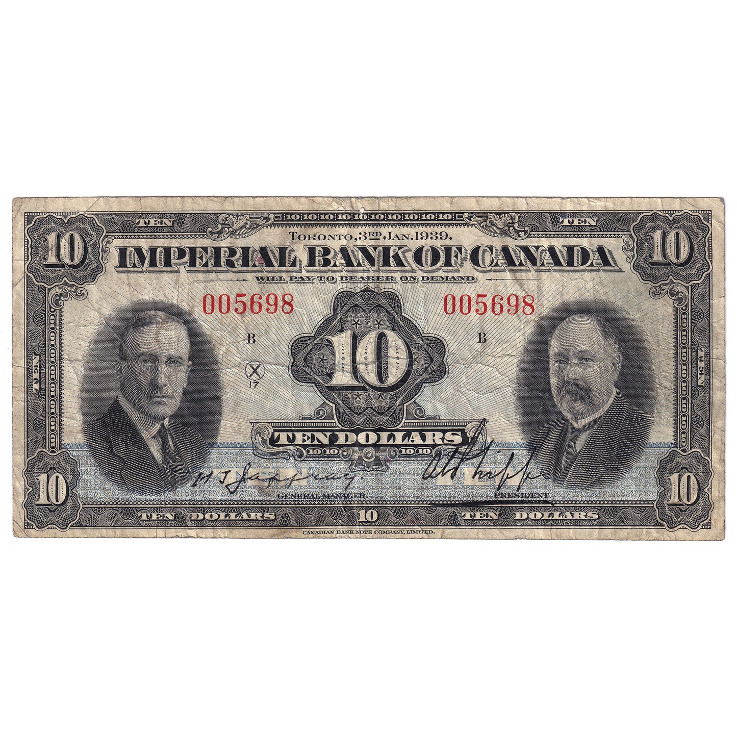 375-24-04 1939 Imperial Bank of Canada $10, Jaffray-Phipps, Fine (F12)