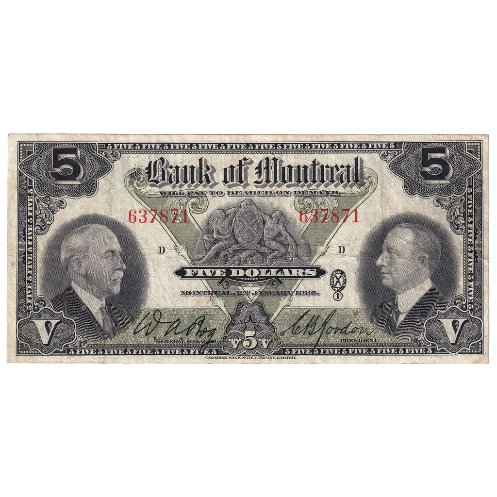 505-60-02 1935 Bank of Montreal $5 Bog-Gordon, VF