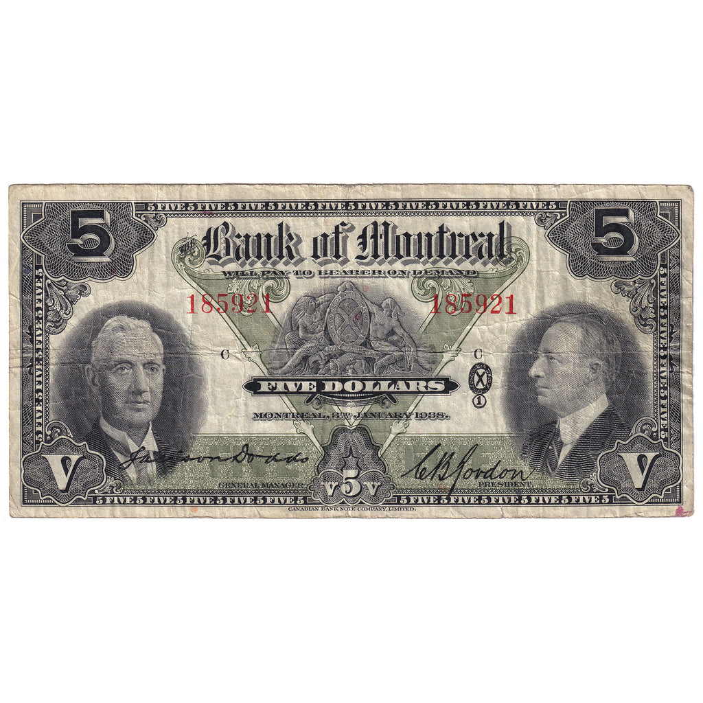 505-62-02 1938 Bank of Montreal $5 Dodds-Gordon, F-VF