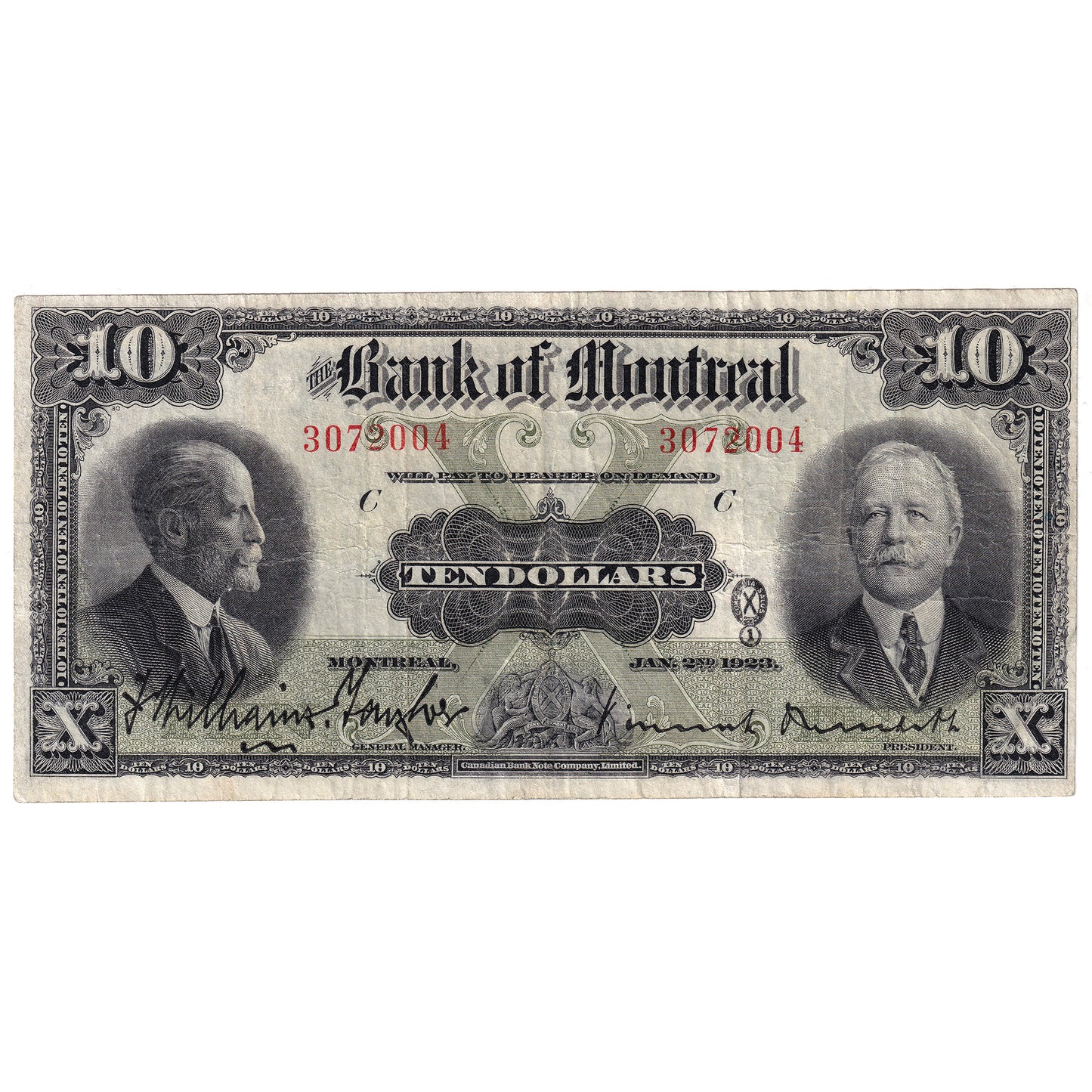 505-56-04 1923 Bank of Montreal $10 Williams-Taylor-Meredith, Very Fine (VF20)