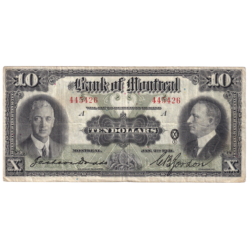 505-58-04 1931 Bank of Montreal $10 Dodds-Gordon, F-VF (F15)