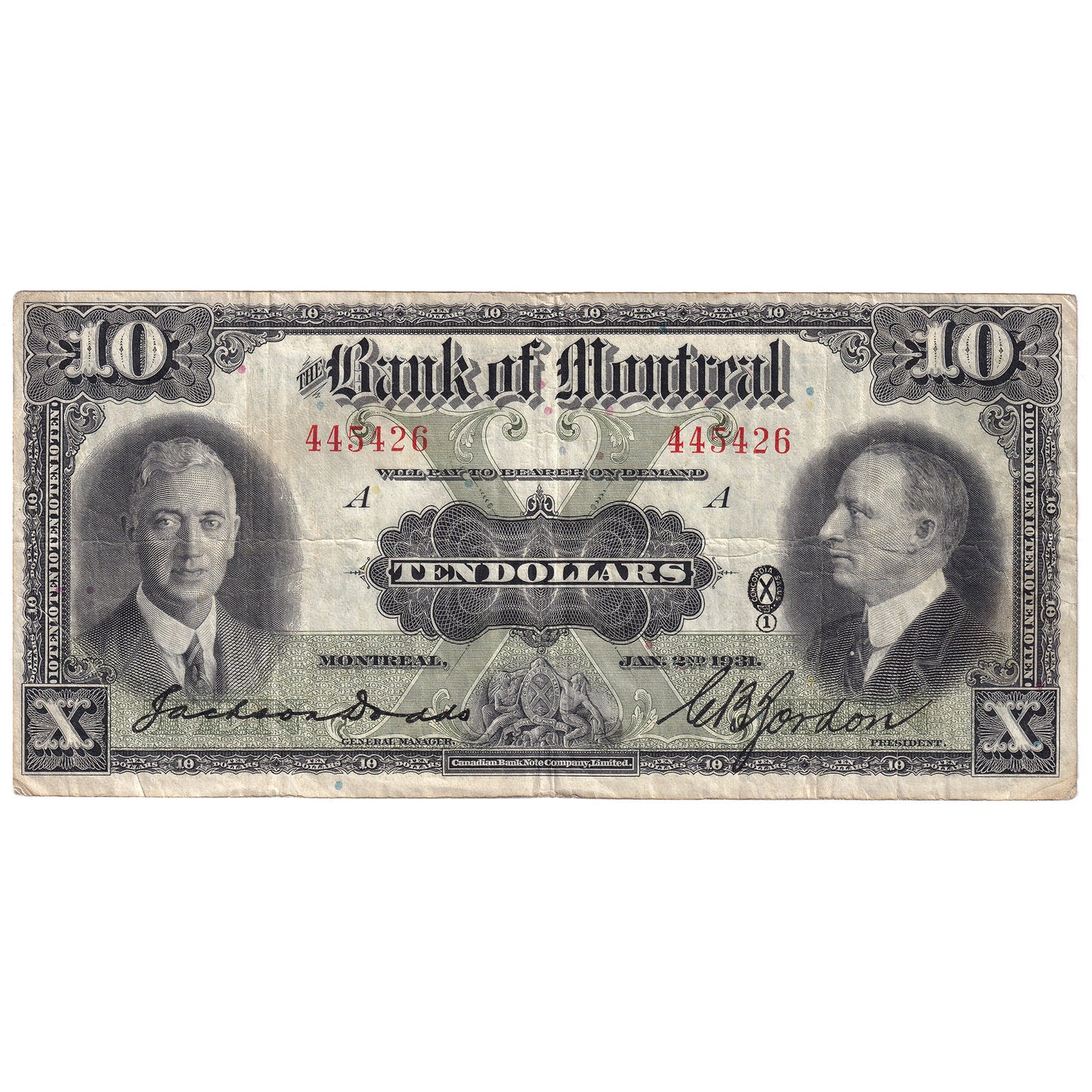 505-58-04 1931 Bank of Montreal $10 Dodds-Gordon, F-VF (F15)