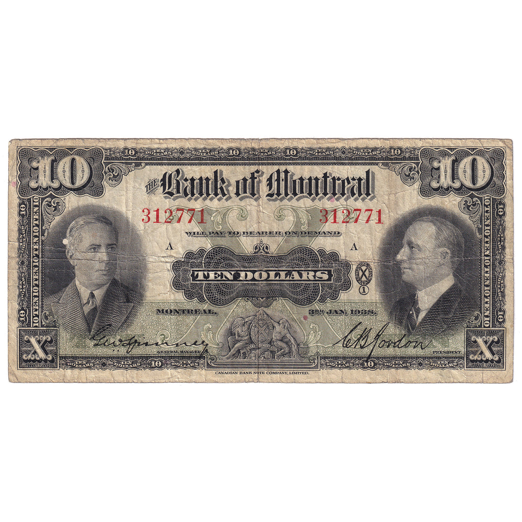 505-62-04 1938 Bank of Montreal $10 Spinney-Gordon, Very Good (VG8)