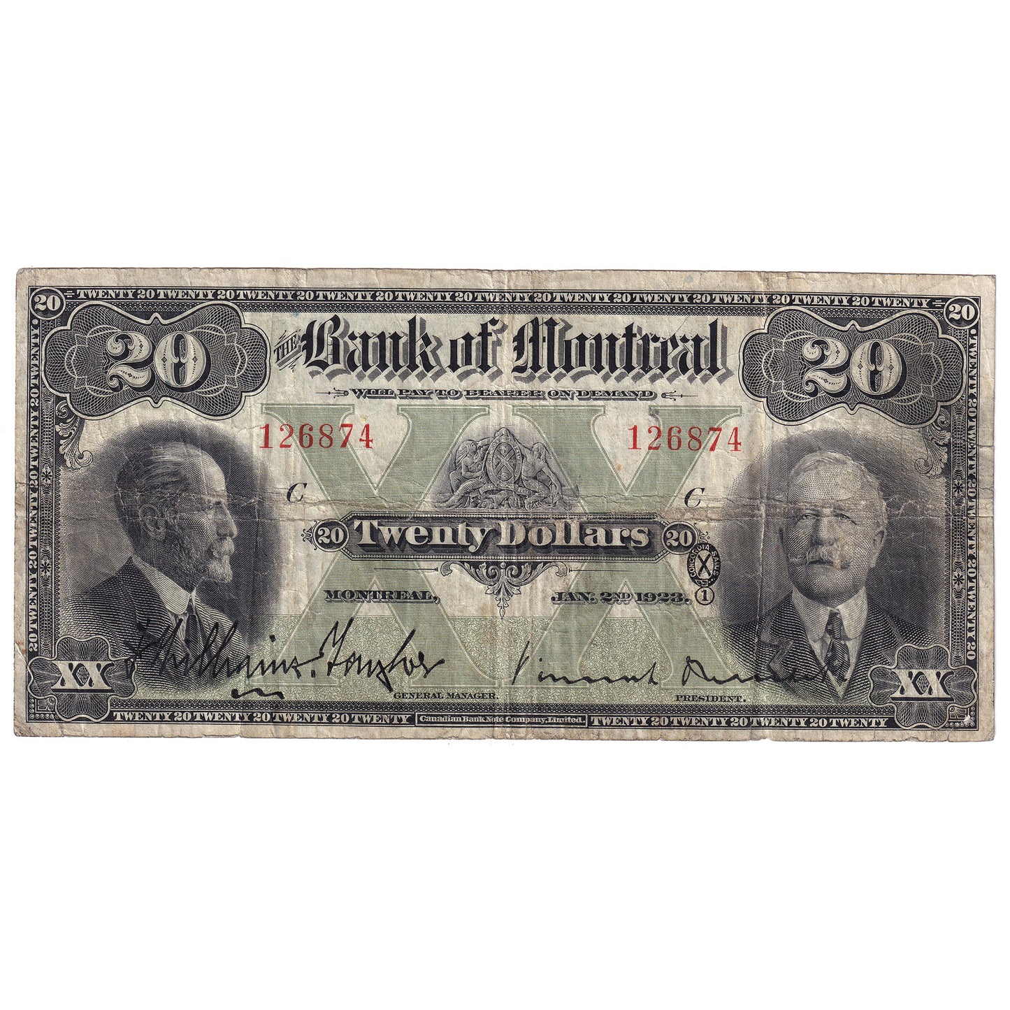 505-56-06 1923 Bank of Montreal $20 Williams-Taylor-Meredith, Fine (F12)
