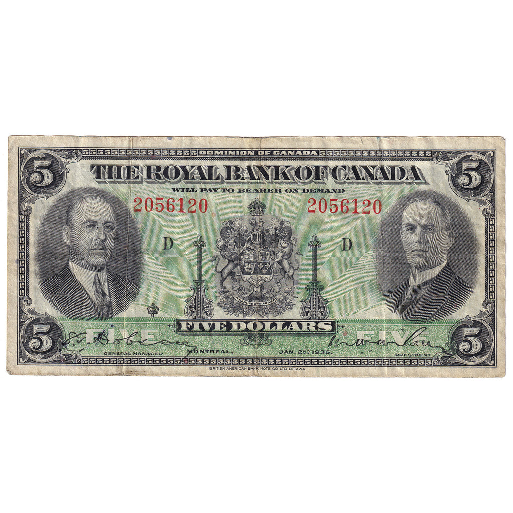 630-18-02a 1935 Royal Bank of Canada $5 Dobson-Wilson, Large Signatures, VF