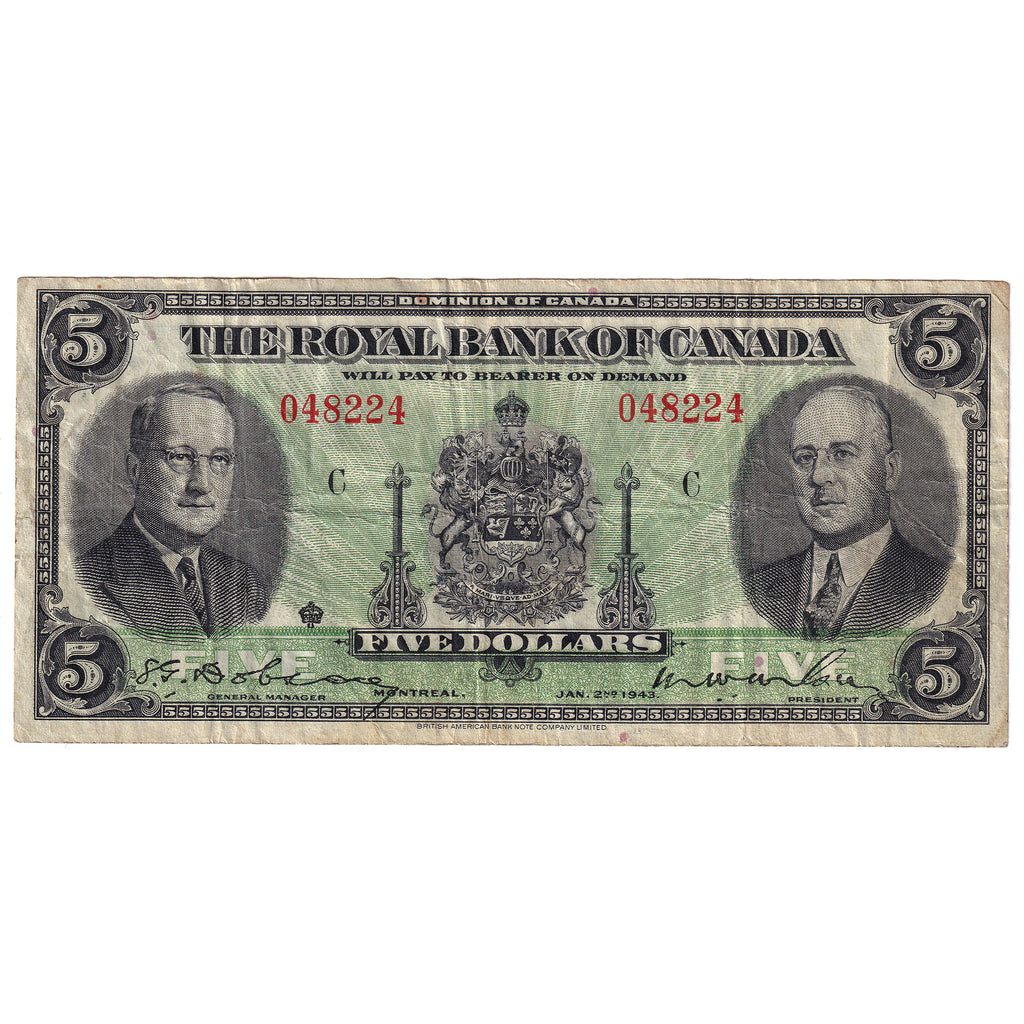 630-20-02 1943 Royal Bank of Canada $5 Dobson-Wilson, VF