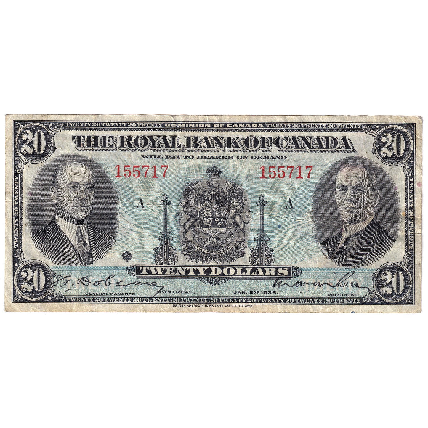630-18-06a 1935 Royal Bank of Canada $20 Dobson-Wilson, VF