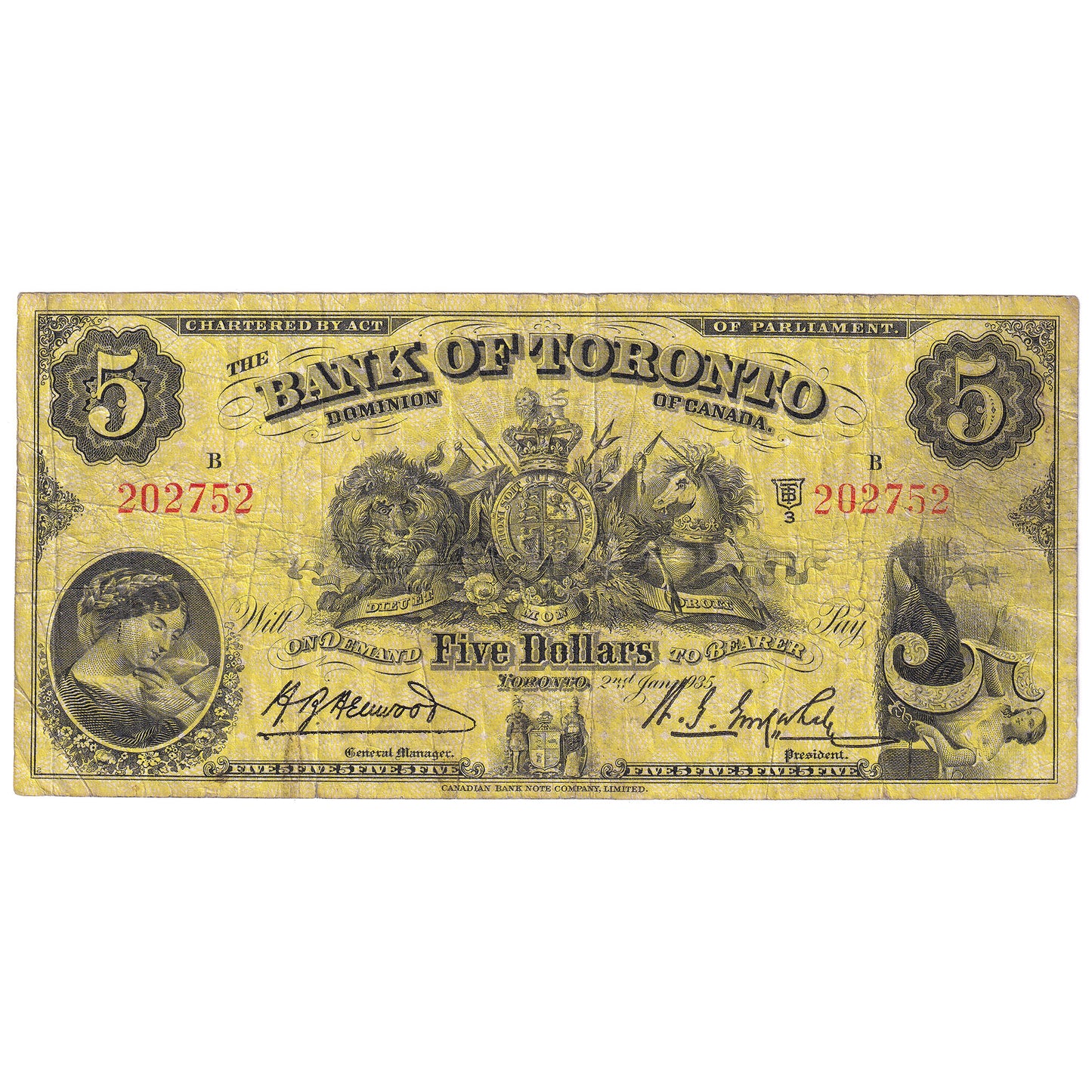 715-24-02 1935 Bank of Toronto $5 Henwood-Gooderham, VG-F (VG10)