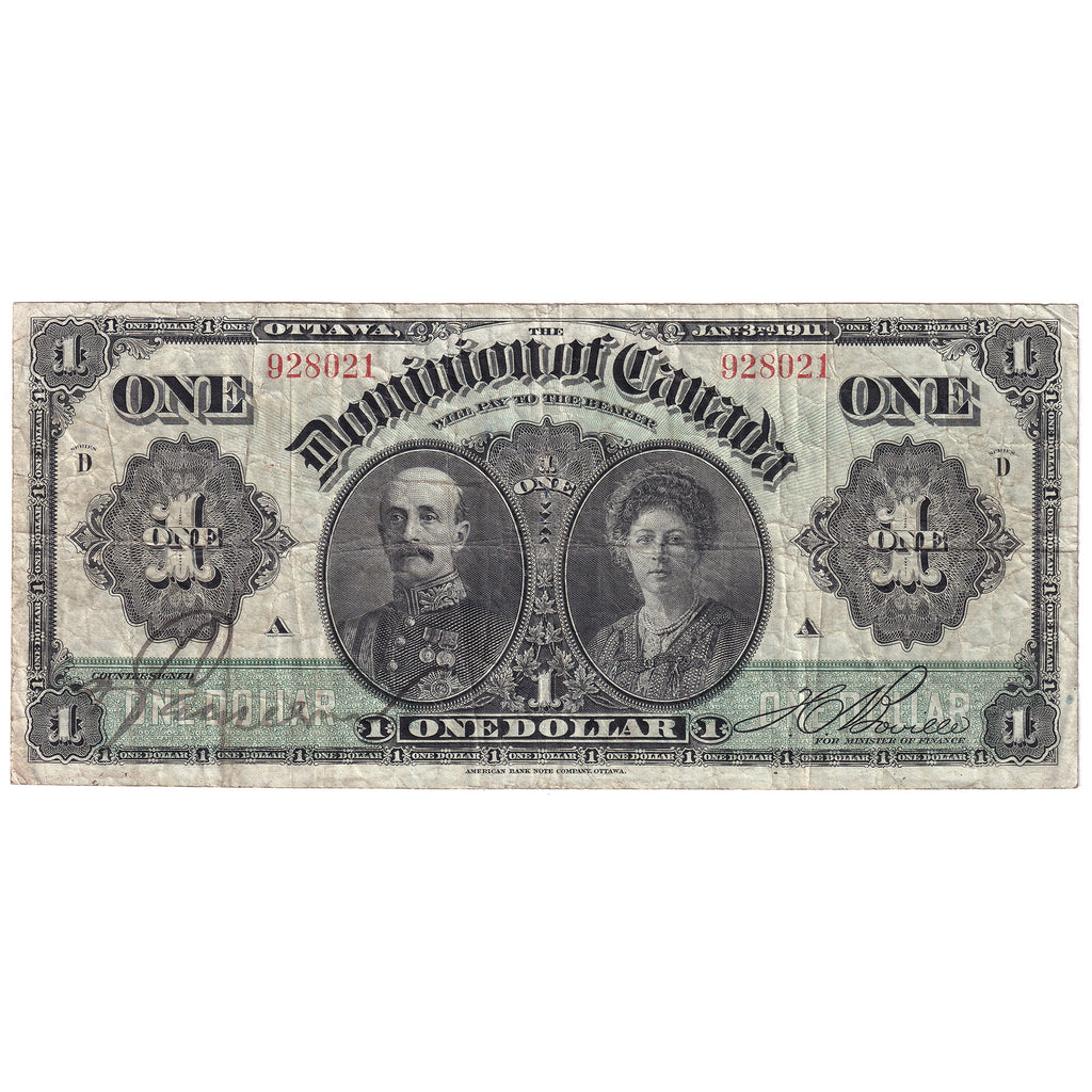 DC-18b 1911 Dominion $1 Various-Boville, Green Line, D, F-VF