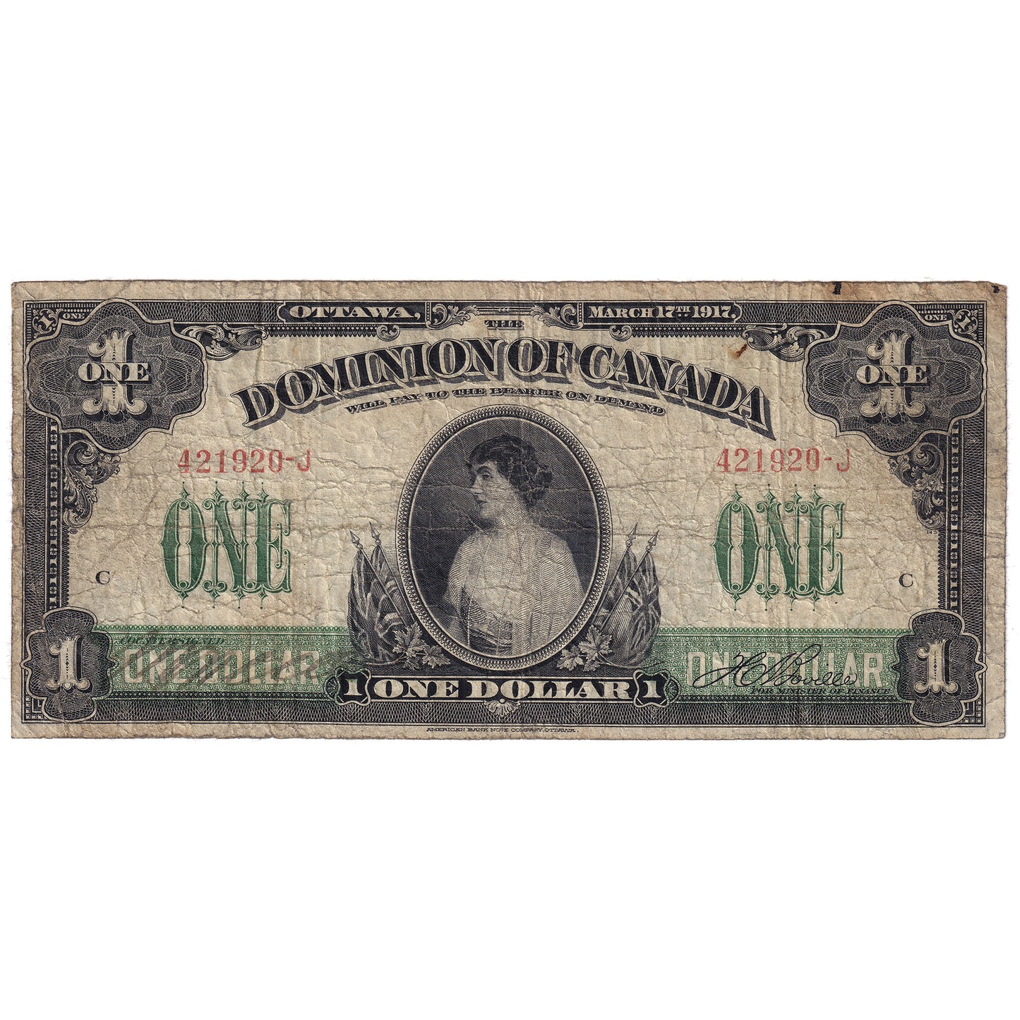 DC-23a-i 1917 Dominion $1 Various-Boville, No Seal, Imprints, G-VG (G6)