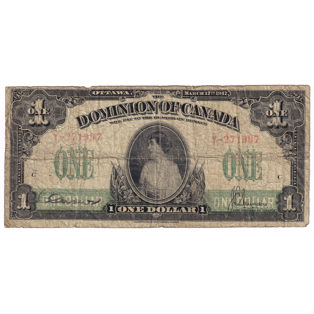 DC-23b 1917 Dominion $1 Various-Saunders, No Seal, Series Y, Good (G4)