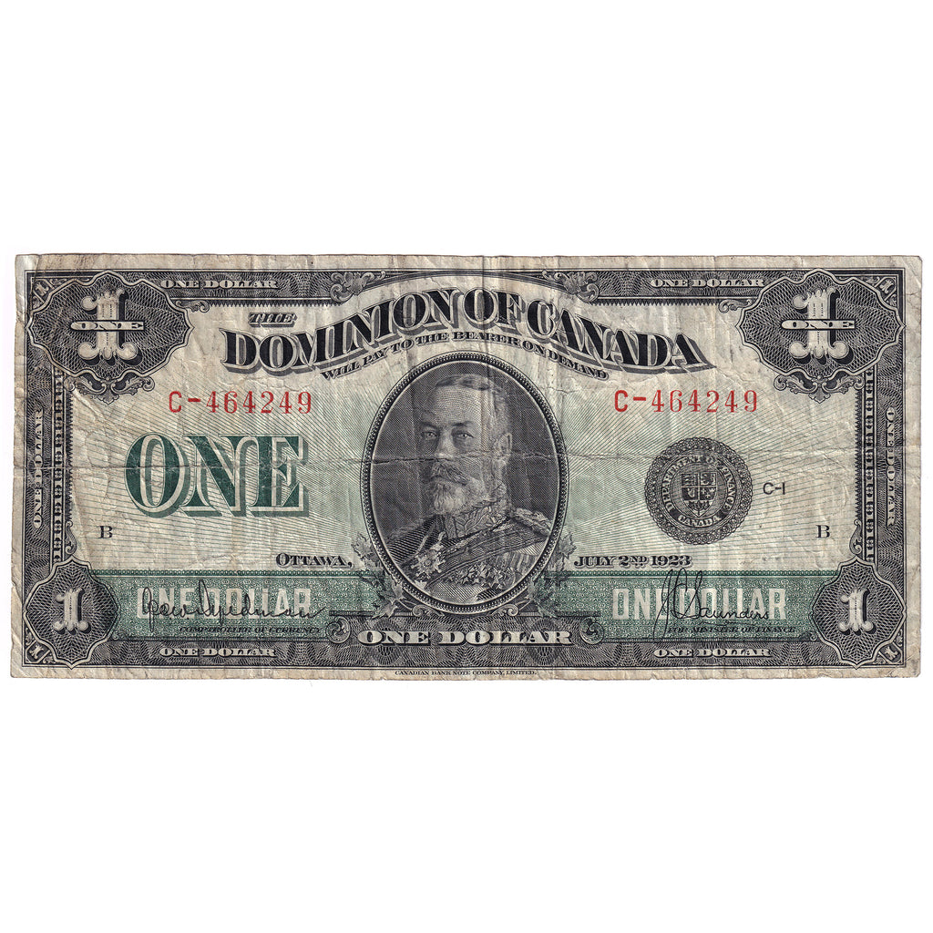 DC-25a 1923 Dominion $1 Hyndman-Saunders, Black Seal, Group 1, F-VF