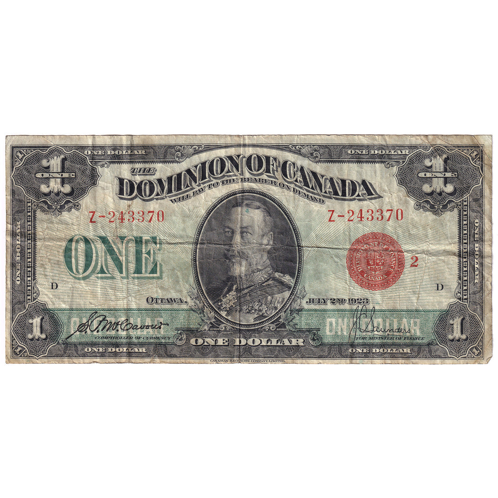 DC-25g 1923 Dominion $1 McCavour-Saunders, Red Seal, Group 2, F-VF
