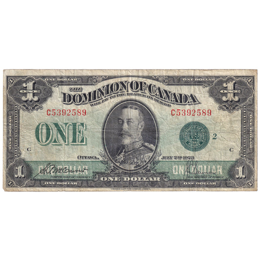 DC-25j 1923 Dominion $1 McCavour-Saunders, Green Seal, Group 2, F-VF