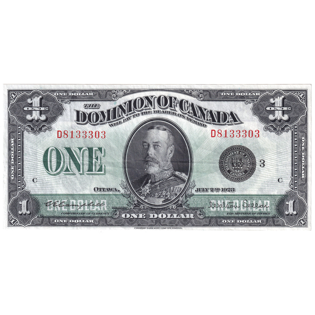 DC-25n 1923 Dominion $1 Campbell-Sellar, Black Seal, Group 3, VF-EF (VF30)