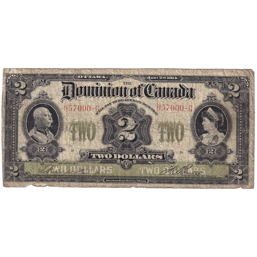 DC-22a-i 1914 Dominion $2 Various-Boville, No Seal, Curved, Good (G4)