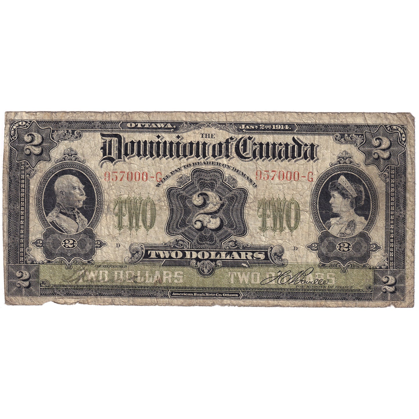 DC-22a-i 1914 Dominion $2 Various-Boville, No Seal, Curved, Good (G4)