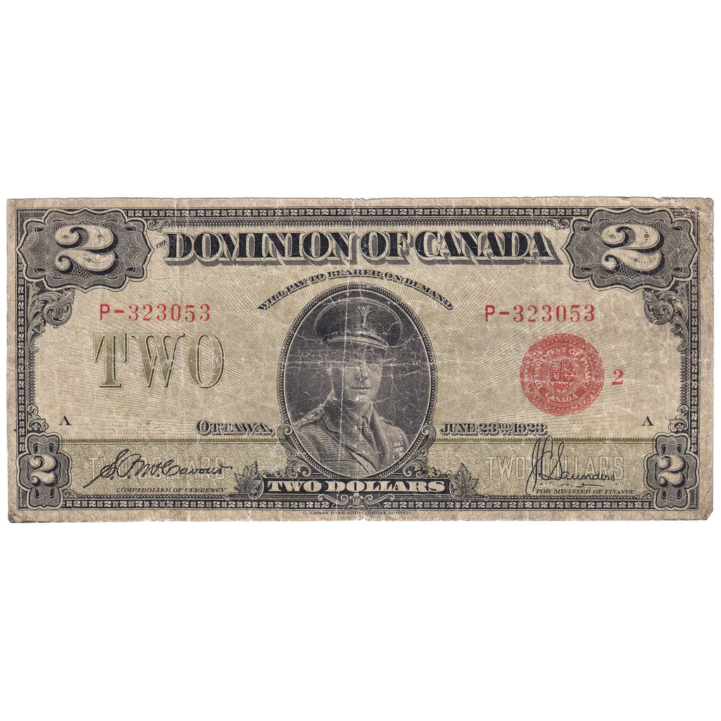 DC-26g 1923 Dominion $2 McCavour-Saunders, Red Seal, Group 2, G-VG (G6)
