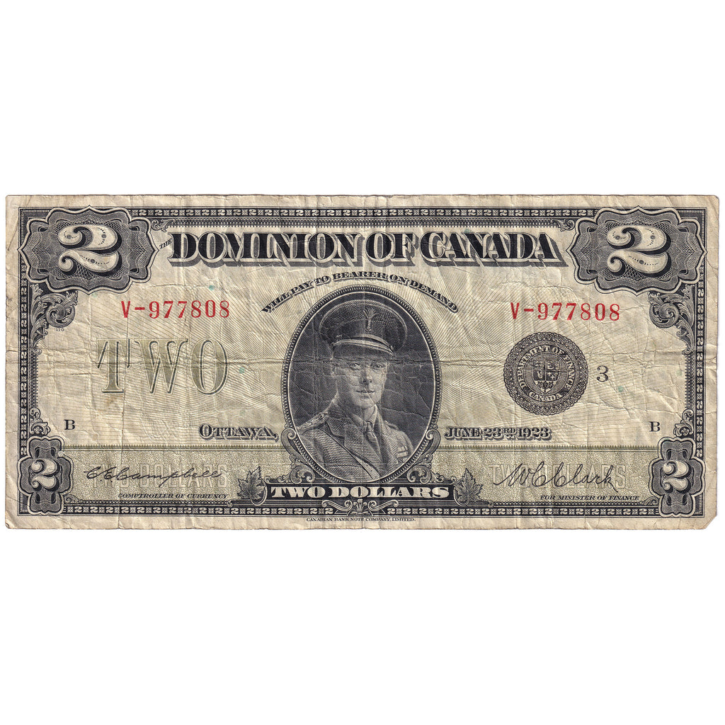 DC-26k 1923 Dominion $2 Campbell-Clark, Black Seal, Group 3, F-VF