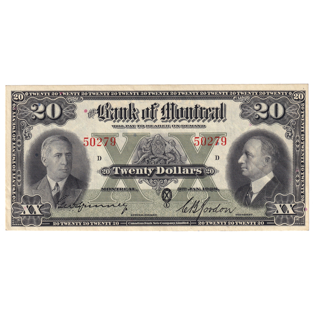 505-62-06 1938 Bank of Montreal $20 Spinney-Gordon, Almost Uncirculated (AU50)
