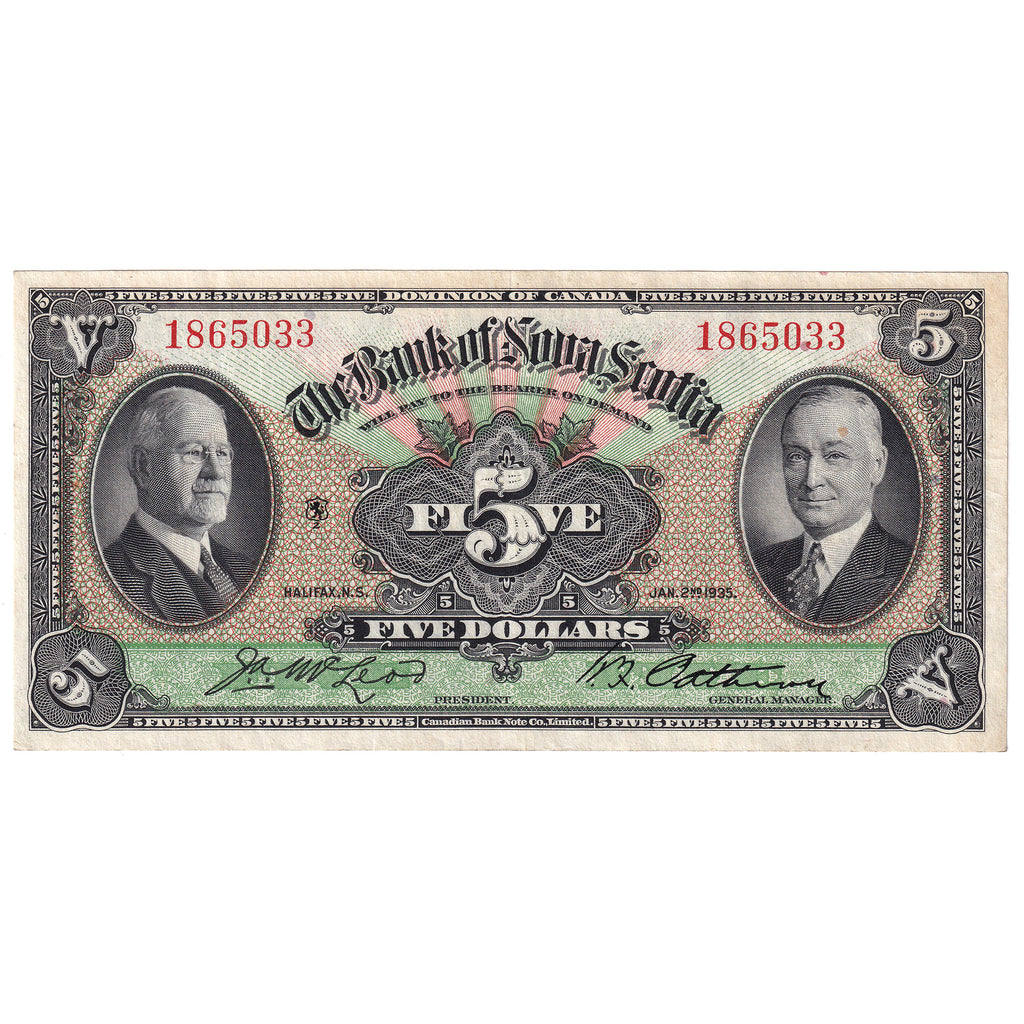 505-36-02 1935 Bank of Nova Scotia $5 McLeod-Patterson, Very Fine (VF20)