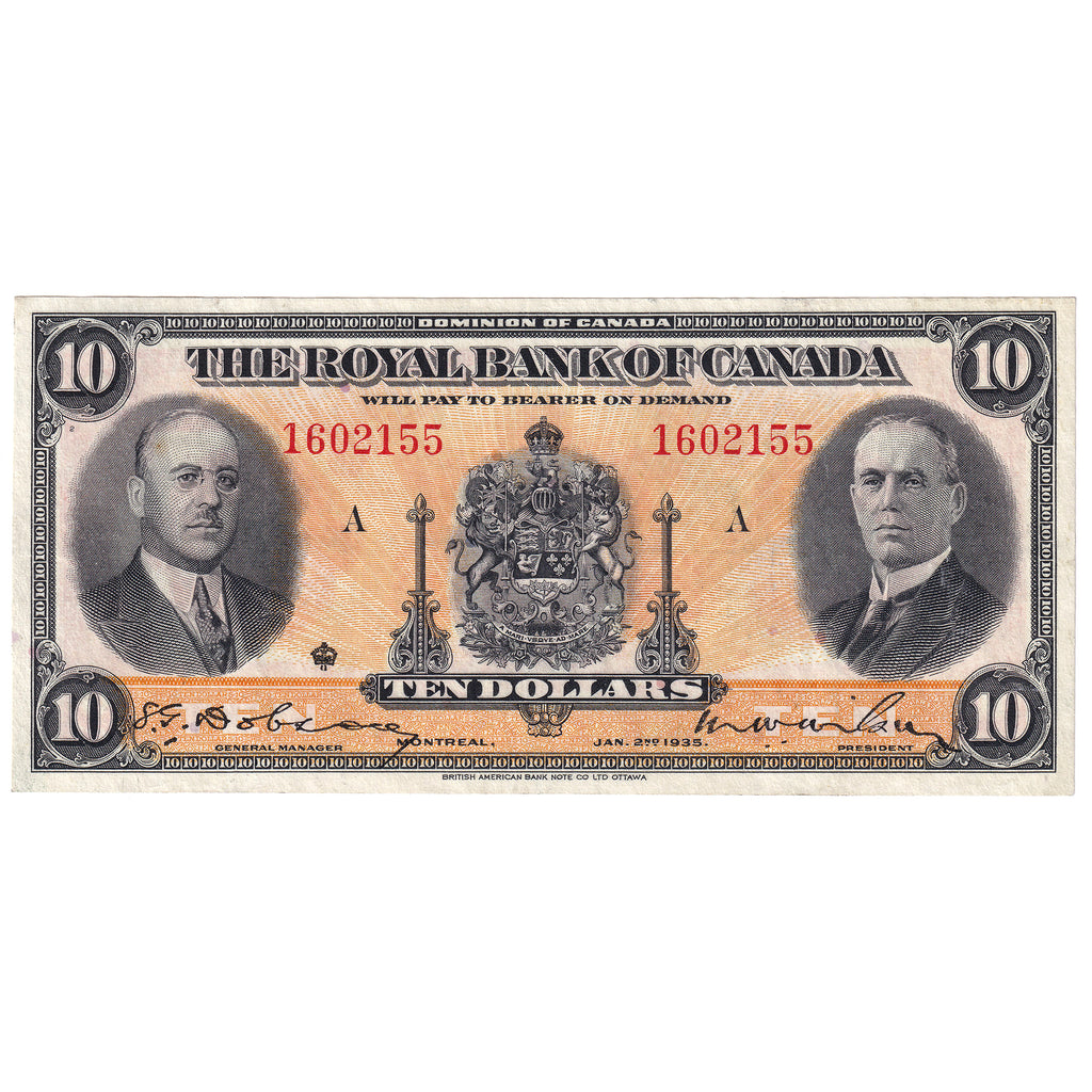 630-18-04a 1935 Royal Bank $10 Dobson-Wilson, Large Signatures, Extra Fine (EF40)