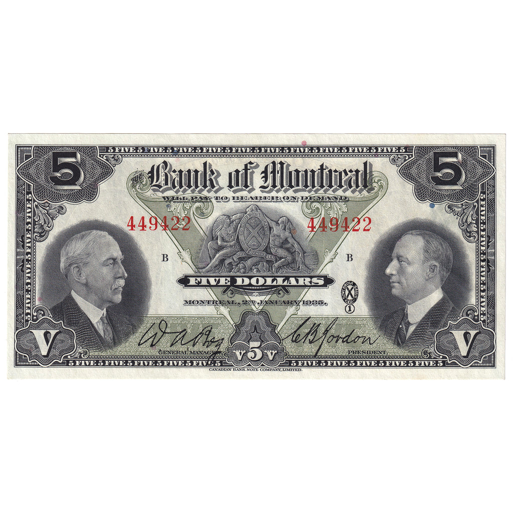505-60-02 1935 Bank of Montreal $5 Bog-Gordon, CUNC