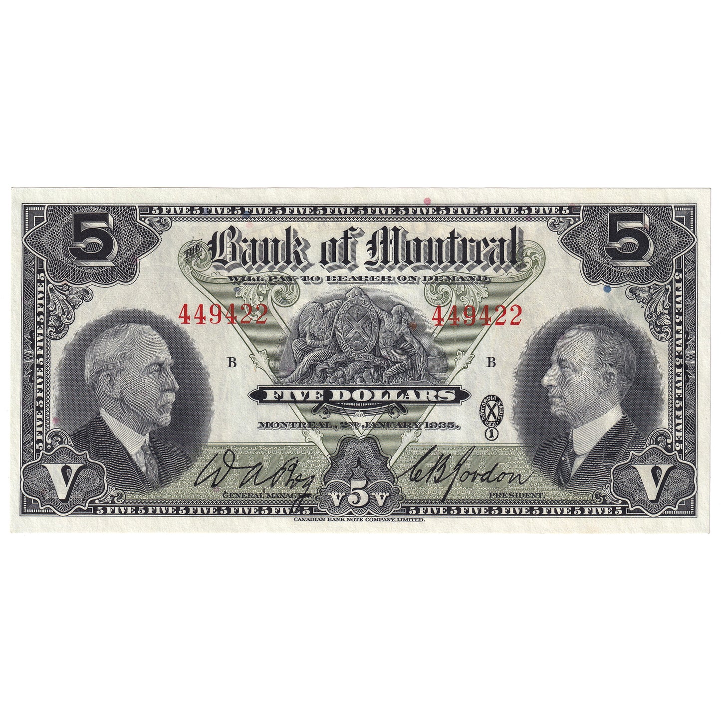 505-60-02 1935 Bank of Montreal $5 Bog-Gordon, CUNC