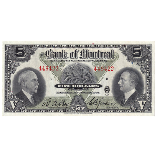505-60-02 1935 Bank of Montreal $5 Bog-Gordon, CUNC
