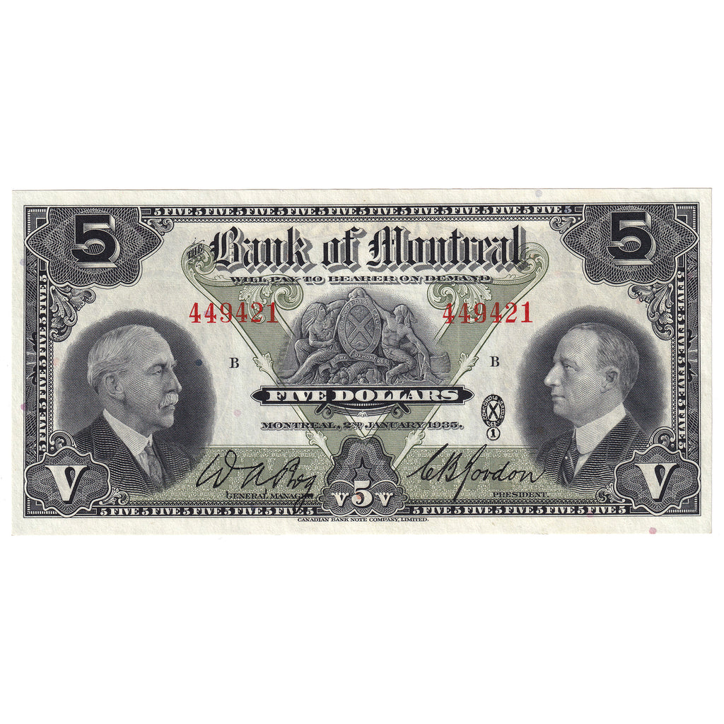 505-60-02 1935 Bank of Montreal $5 Bog-Gordon, Uncirculated (MS60)