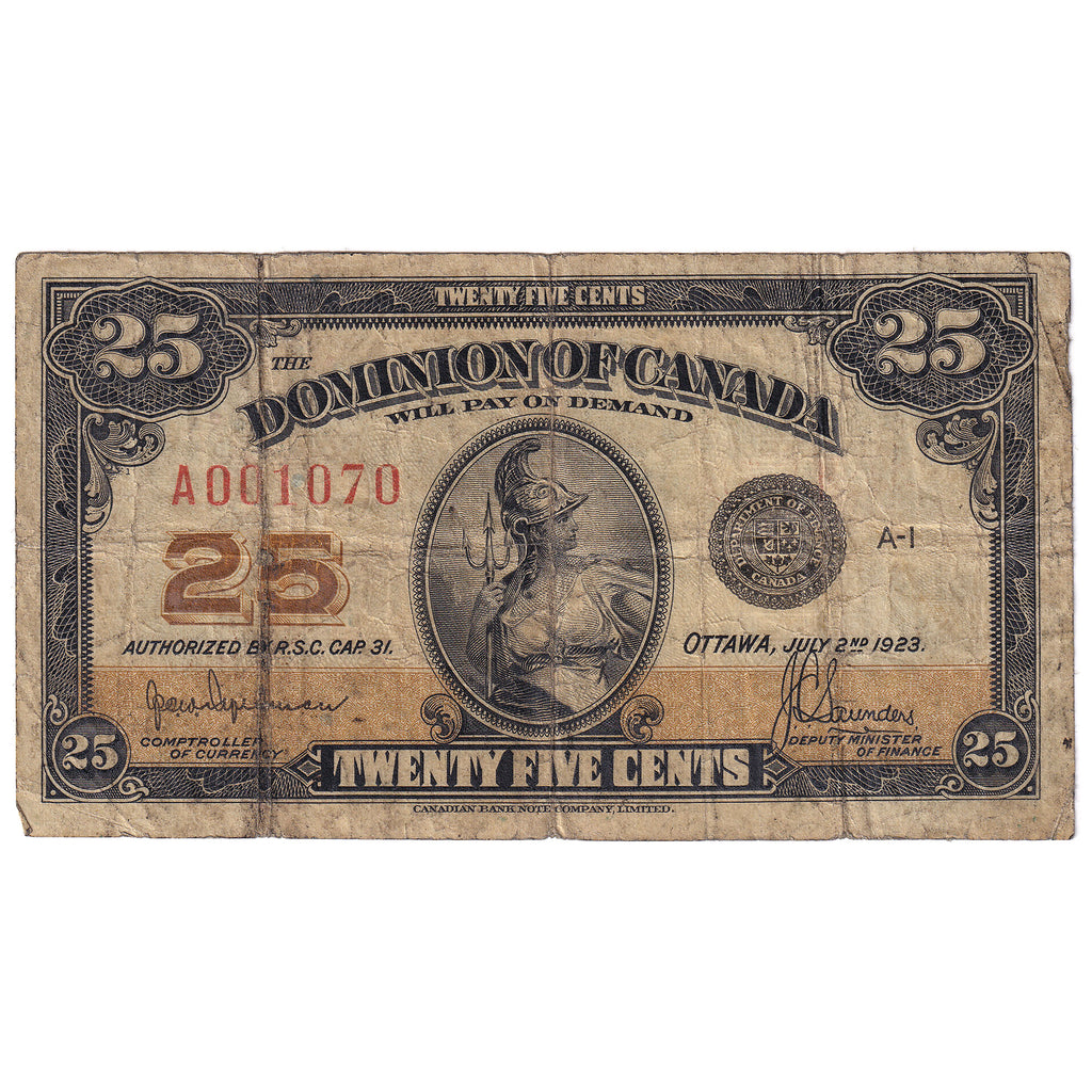 DC-24a 1923 Dominion 25-cent Shinplaster, Hyndman-Saunders, Authorized, VG-F (VG10)