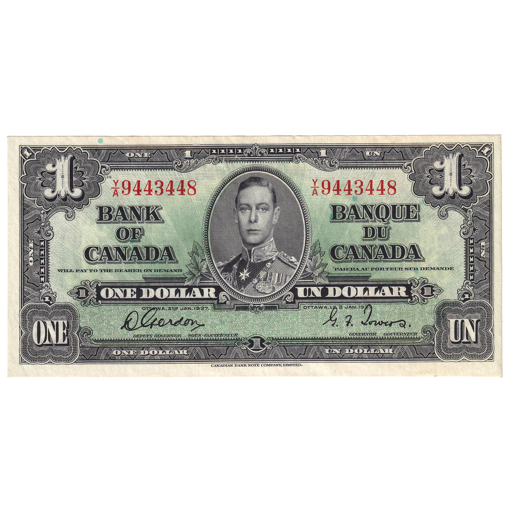 BC-21c 1937 Canada $1 Gordon-Towers, Y/A, AU-UNC