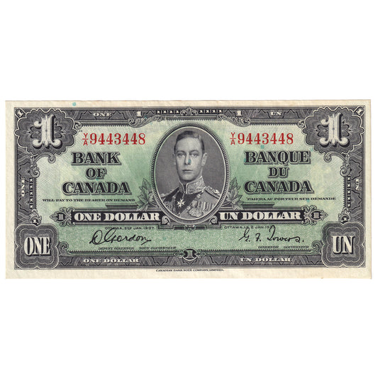 BC-21c 1937 Canada $1 Gordon-Towers, Y/A, AU-UNC