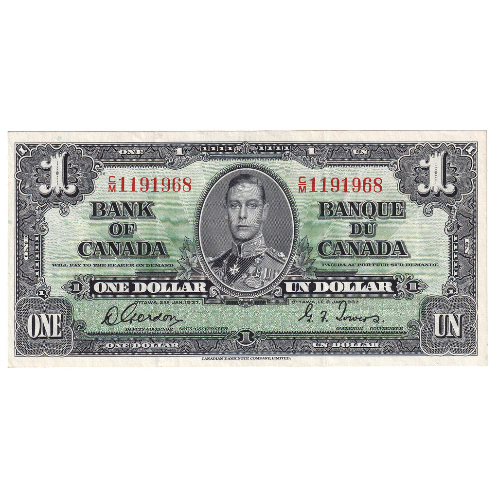 BC-21c 1937 Canada $1 Gordon-Towers, C/M, Extra Fine (EF40)