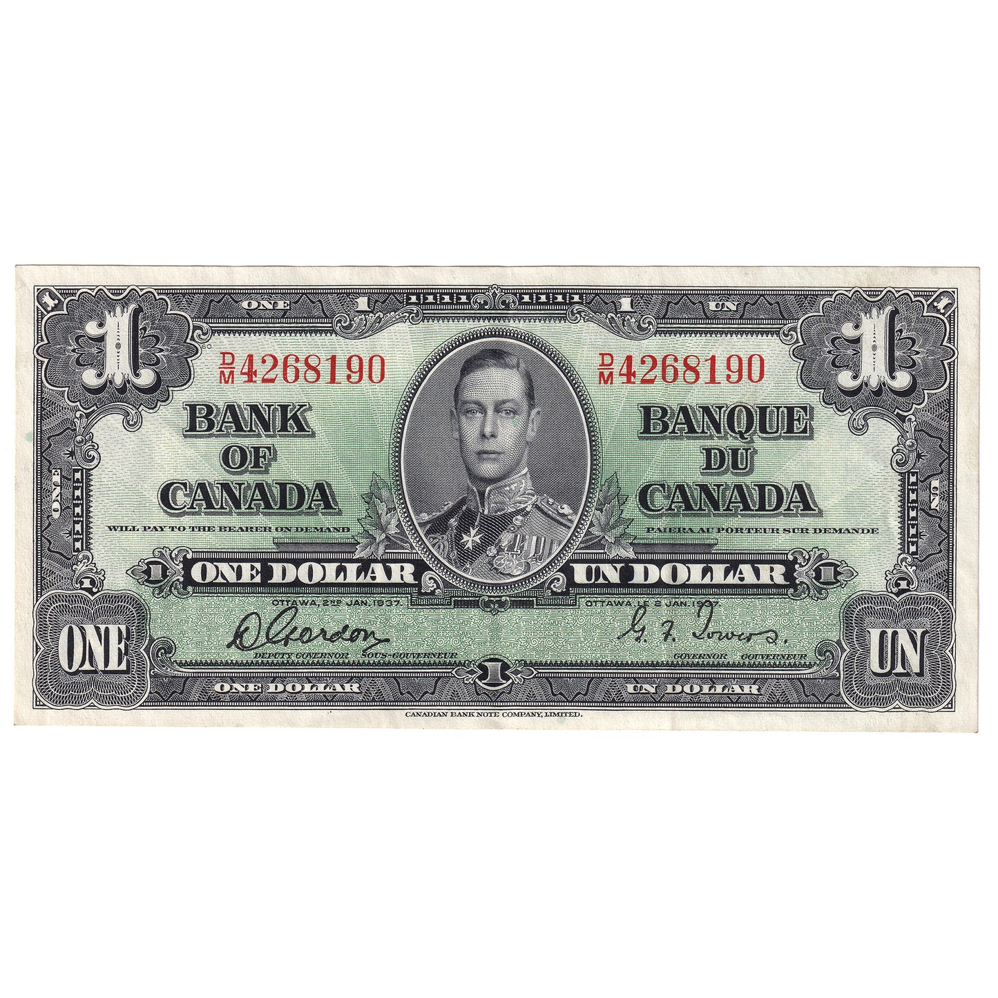 BC-21c 1937 Canada $1 Gordon-Towers, D/M, EF