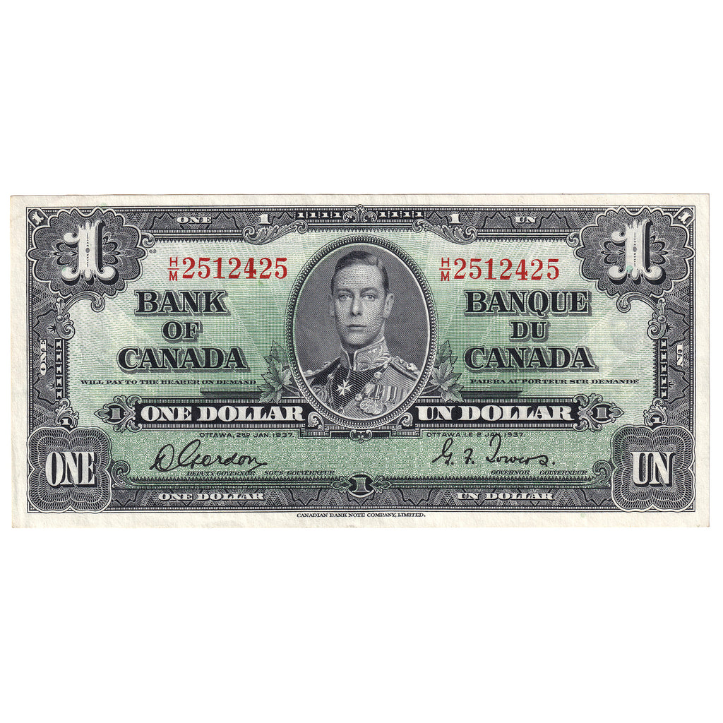 BC-21c 1937 Canada $1 Gordon-Towers, H/M, Extra Fine (EF40)