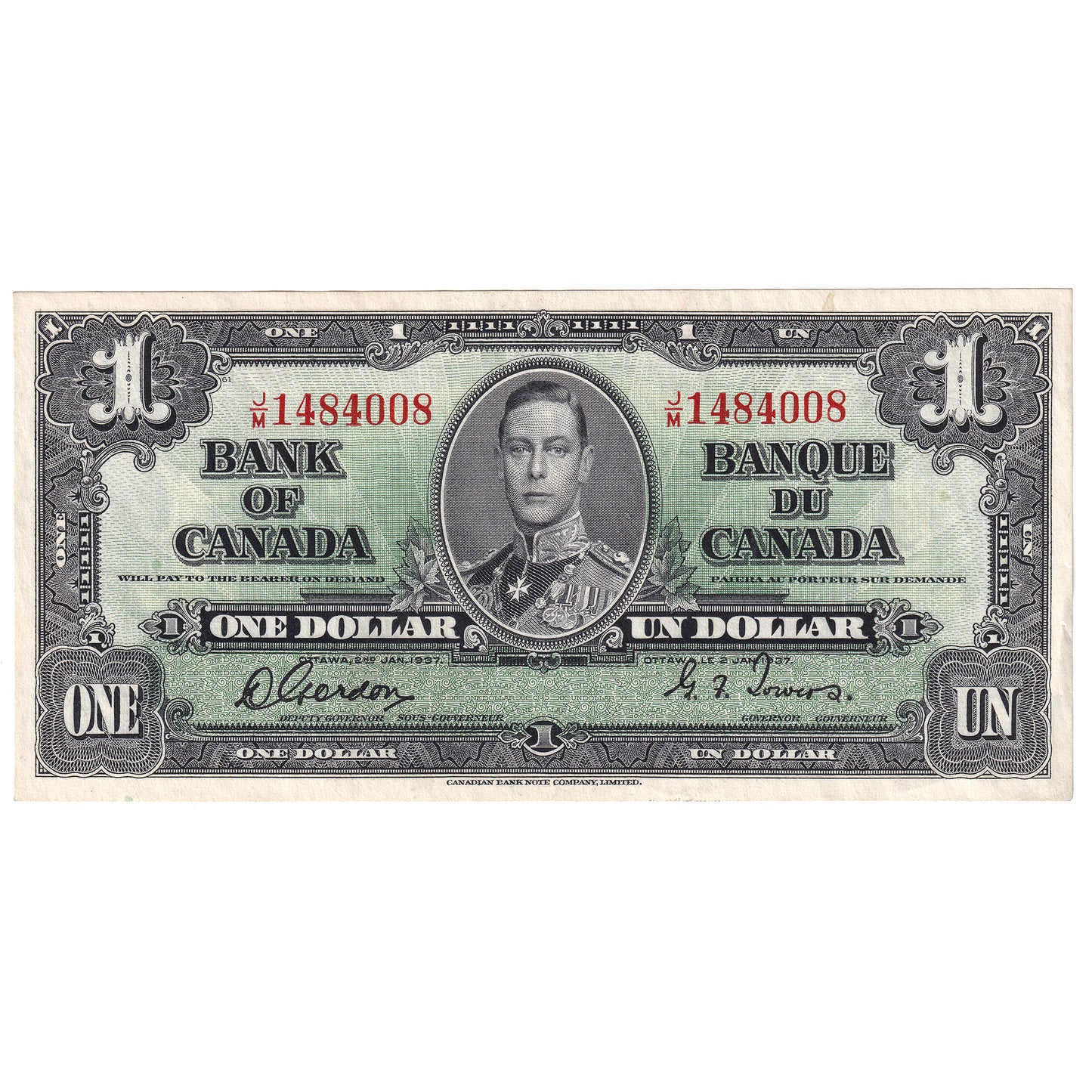 BC-21c 1937 Canada $1 Gordon-Towers, J/M, AU-UNC