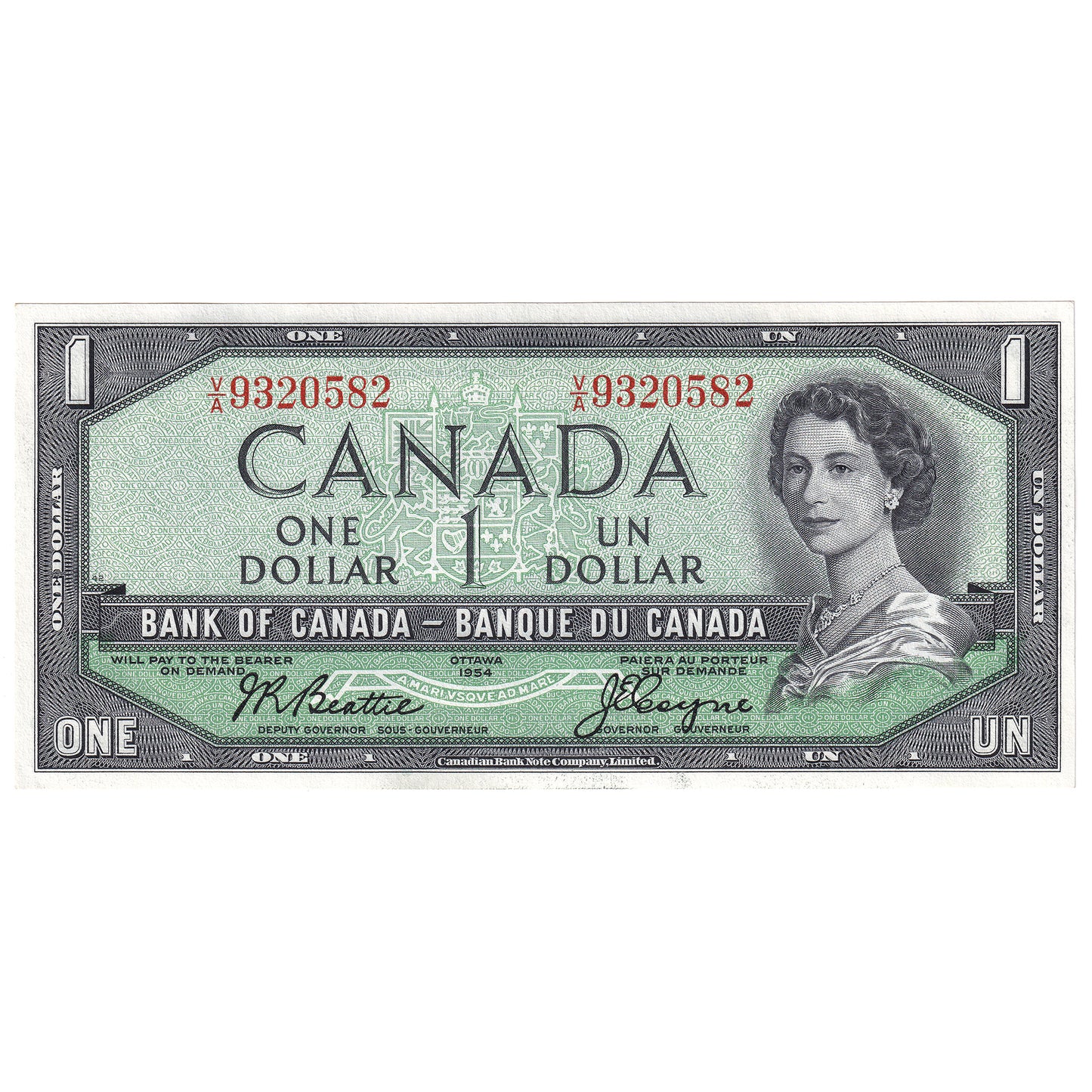 BC-37a 1954 Canada $1 Beattie-Coyne, V/A, Uncirculated (MS60)