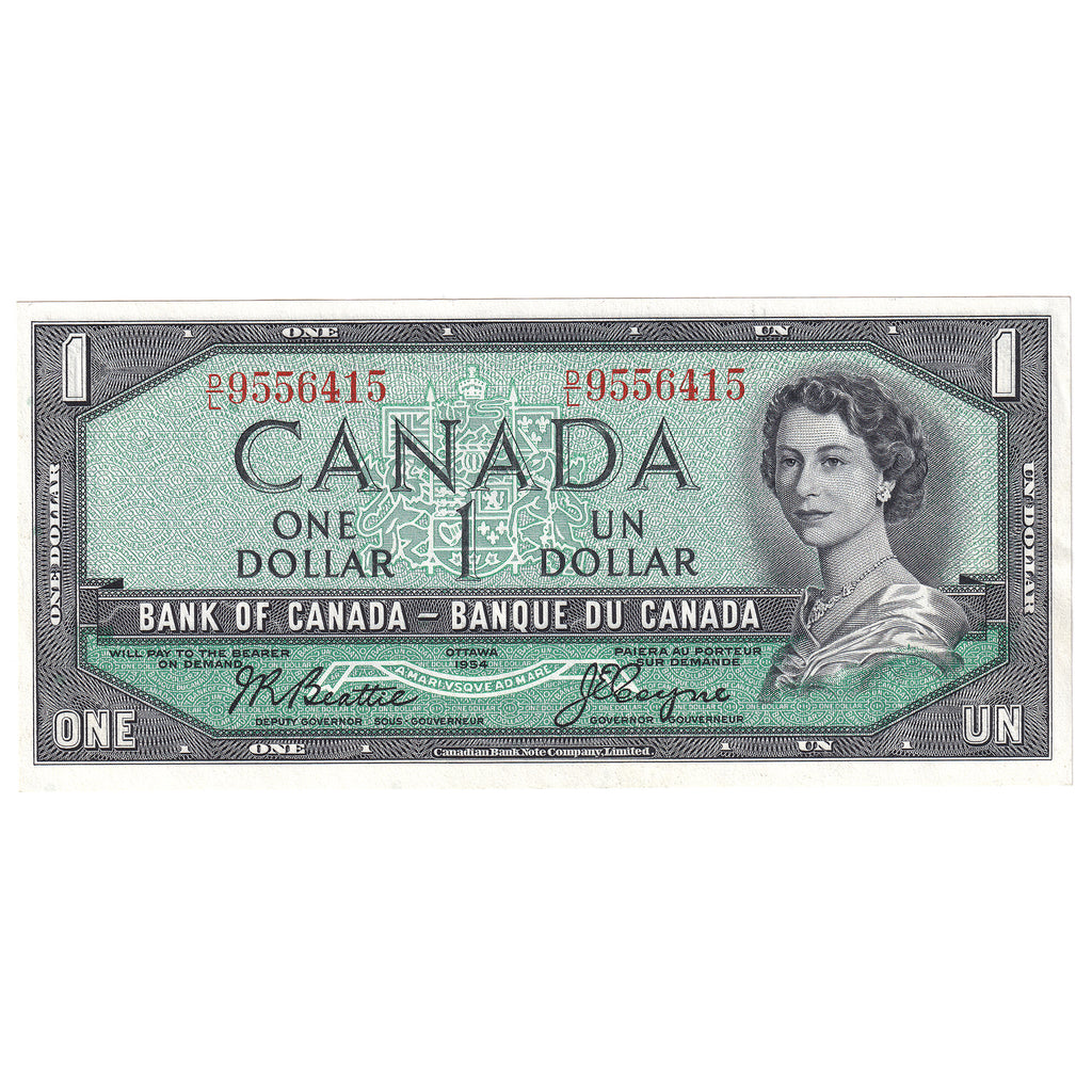 BC-37a 1954 Canada $1 Beattie-Coyne, D/L, Almost Uncirculated (AU50)