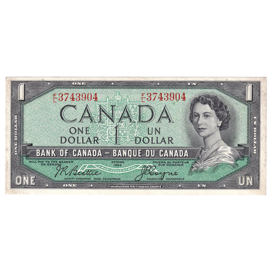 BC-37a 1954 Canada $1 Beattie-Coyne, F/L, AU-UNC