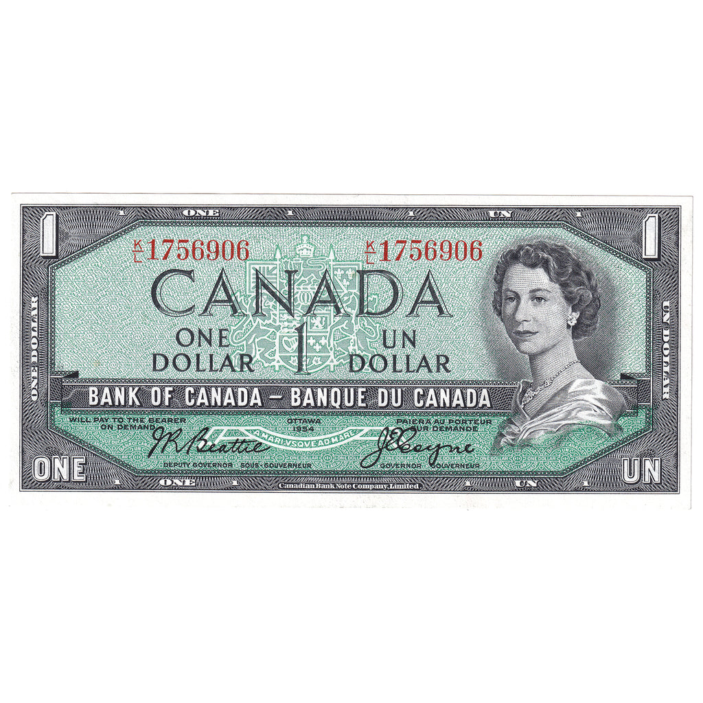 BC-37a 1954 Canada $1 Beattie-Coyne, K/L, Almost Uncirculated (AU50)
