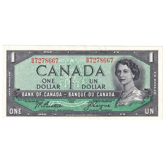 BC-37a-i 1954 Canada $1 Beattie-Coyne, G/M, AU-UNC