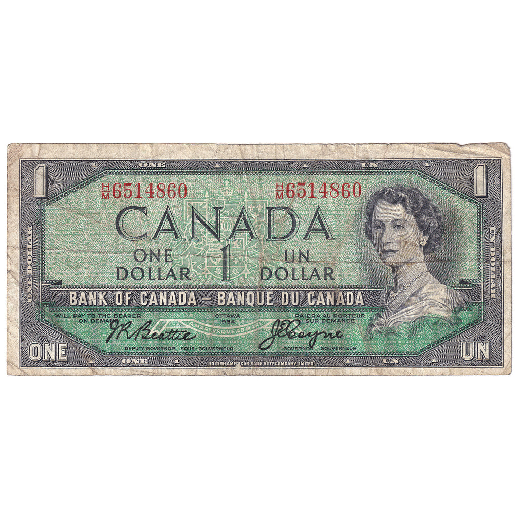 BC-37a-i 1954 Canada $1 Beattie-Coyne, H/M, F
