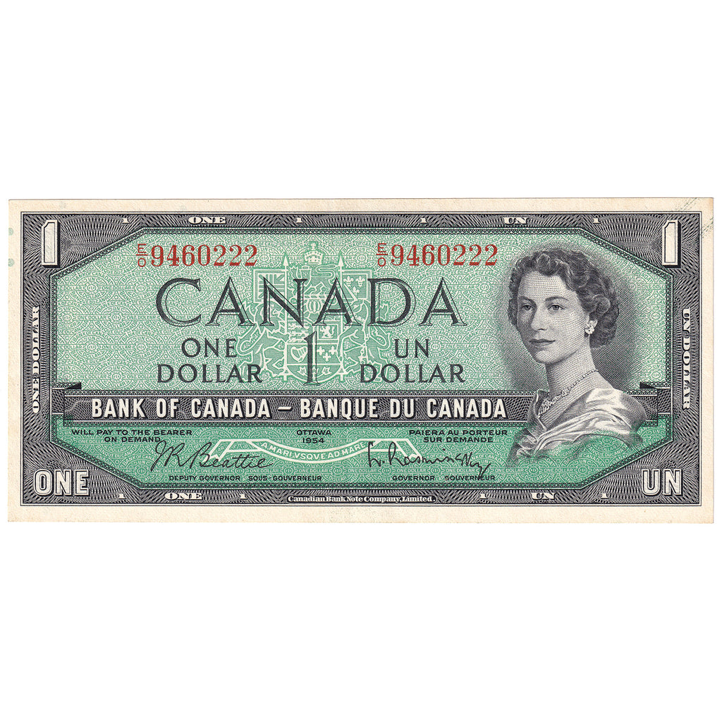 BC-37b 1954 Canada $1 Beattie-Rasminsky, E/O, EF-AU (EF45)