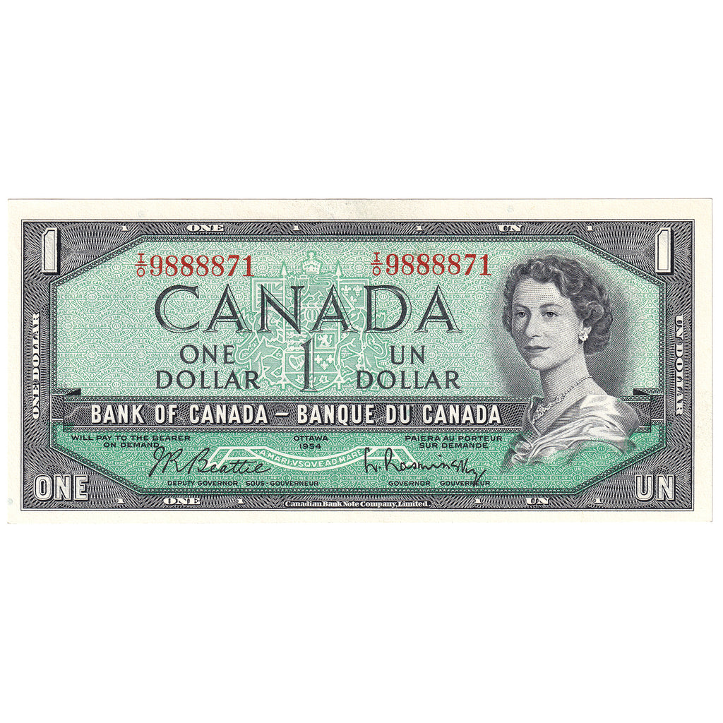 BC-37b 1954 Canada $1 Beattie-Rasminsky, I/O, AU-UNC (AU55)