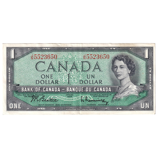 BC-37b 1954 Canada $1 Beattie-Rasminsky, J/N, EF-AU (EF45)
