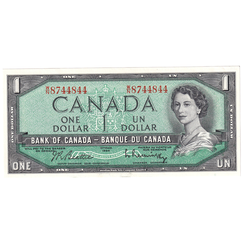 BC-37b 1954 Canada $1 Beattie-Rasminsky, W/N, No FPN, Choice Uncirculated (CUNC63)