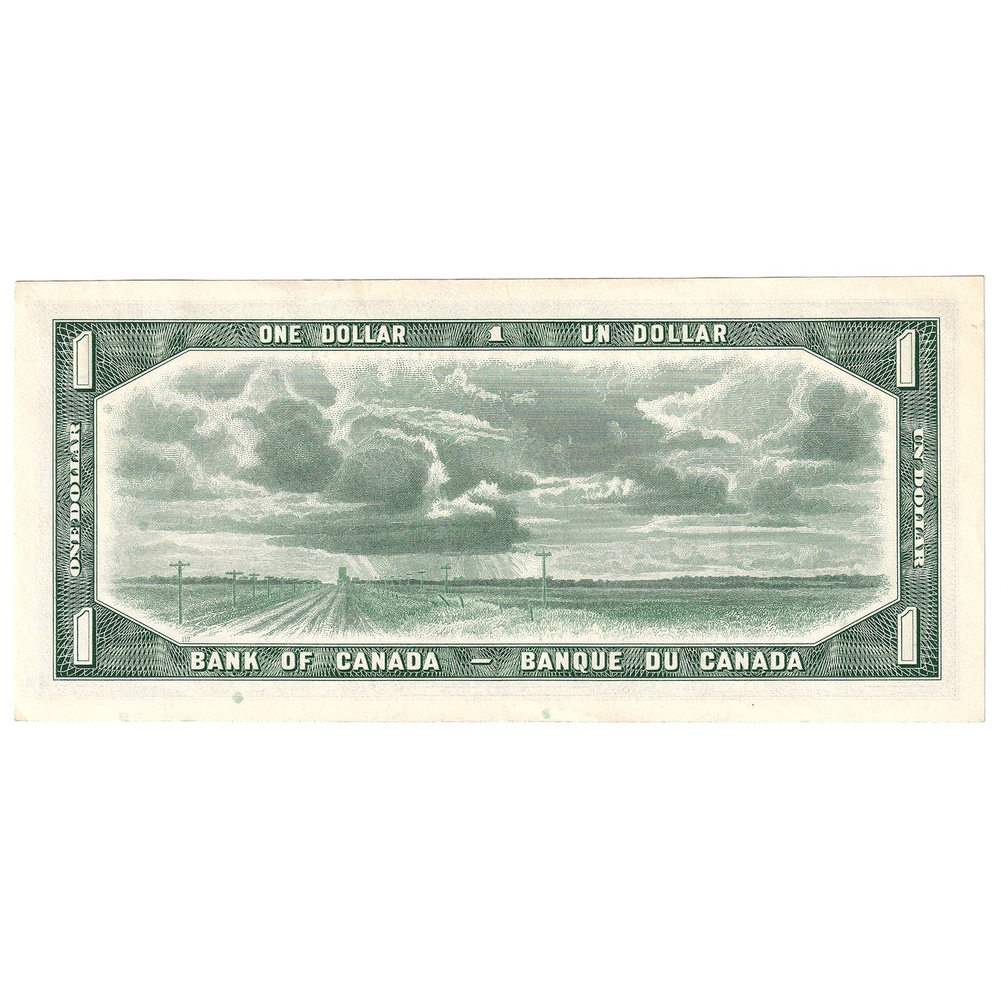 BC-37b 1954 Canada $1 Beattie-Rasminsky, G/Y, Almost Uncirculated (AU50)