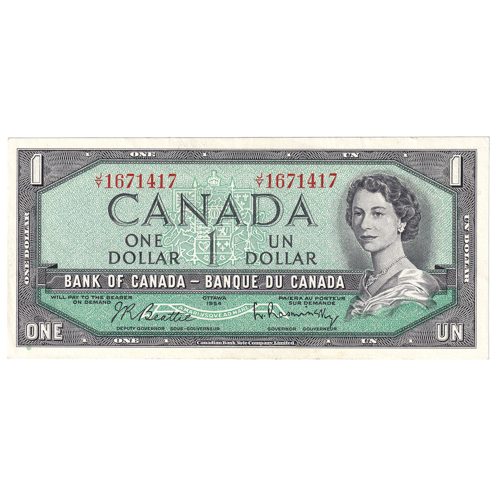 BC-37b 1954 Canada $1 Beattie-Rasminsky, J/Y, Extra Fine (EF40)
